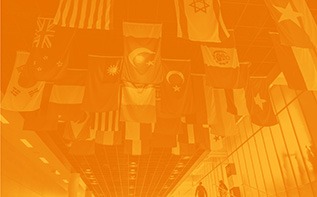 Flags hanging from ceiling
